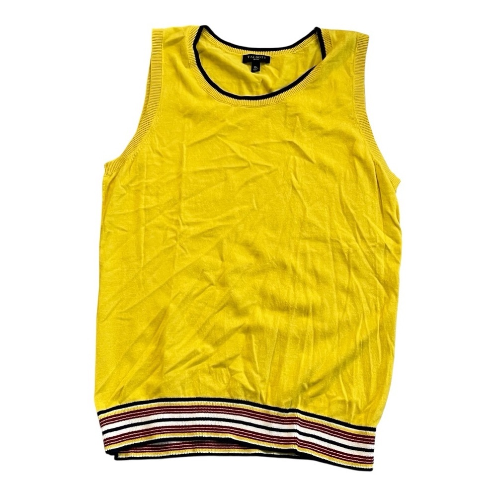 Talbots Women's Yellow Navy Red Striped Knit Tank Top- Size Petite M